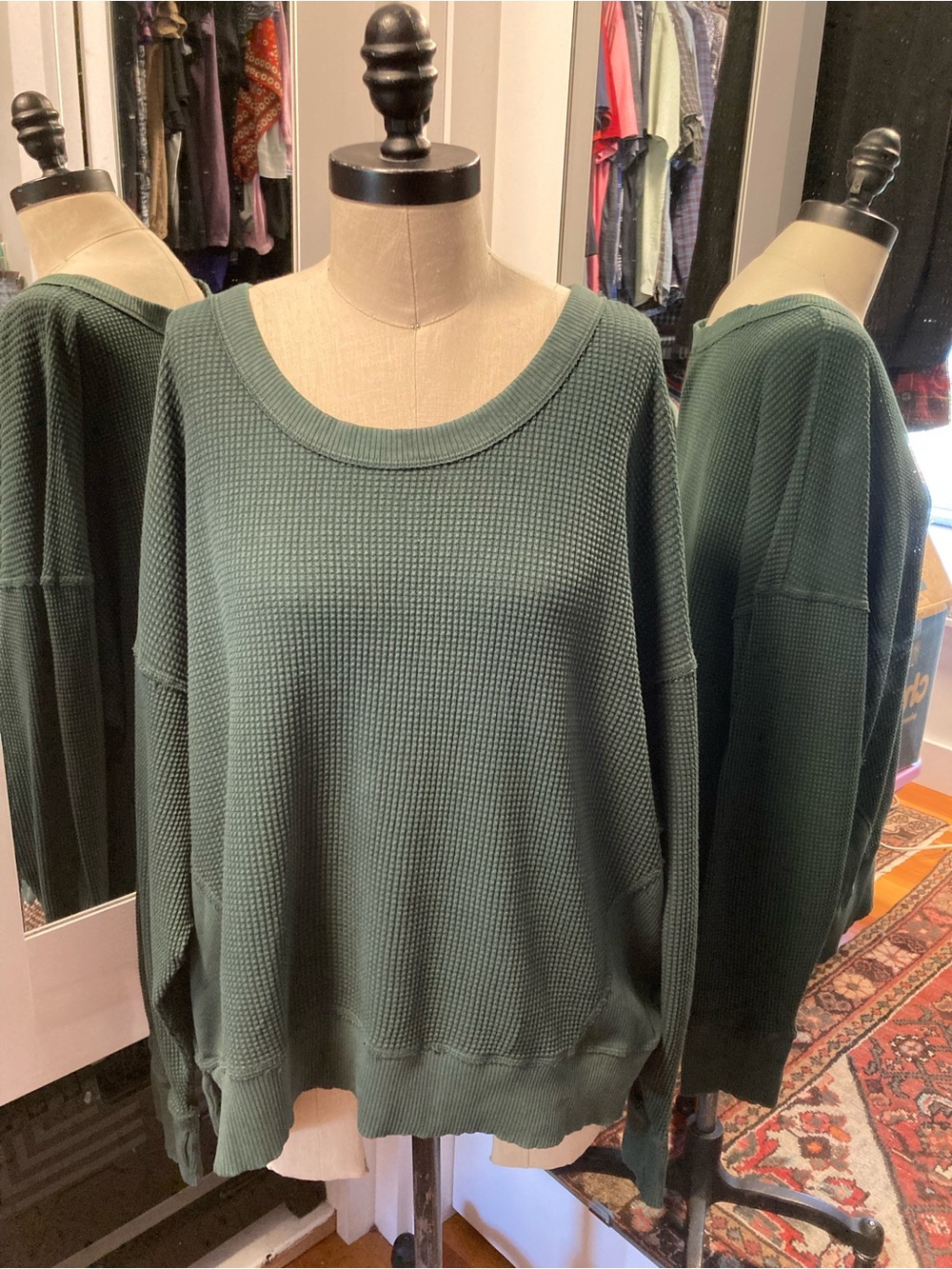 Offline by Aerie Women's Faded Forest Green Waffle Knit Top, Size Large